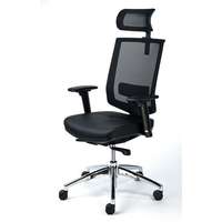 MAYAH Exkluzív fejtámaszos irodai szék, fekete bőrborítás, feszített hálós háttámla, alumínium lábkereszt, mayah "maxy" cm4008n black