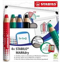 STABILO Stabilo markdry táblákhoz és flipchartokhoz 4db-os vastag színes ceruza készlet törlőkenővel és hegyezővel 648/4-5