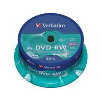 VERBATIM Dvd-rw lemez, újraírható, 4,7gb, 4x, 25 db, hengeren, verbatim 43639