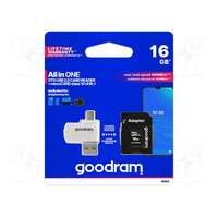 Goodram Goodram all in one memóriakártya 16gb (microsdhc evo - class 10, uhs-1) + sd adapter + usb kártyaolvasó m1a4-0160r12