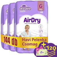 Violeta Violeta Double Care Air Dry nadrágpelenka 6, 16+ kg, (+ 120 db ajándék nedves toalettpapír), HAVI PELENKACSOMAG 144 db