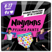 Ninjamas Pampers Ninjamas Pyjama Pants éjszakai bugyipelenka szívecskés 8-12, 27-43 kg, 9 db