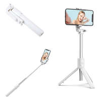 Utángyártott Prémium selfie bot, 19 - 70 cm, forgatható, exponáló gombbal, bluetooth-os, v4.0, tripod, R1, fehér