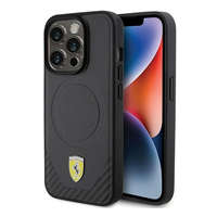 Ferrari Ferrari Carbon Metal Logo iPhone 15 Pro MagSafe kompatibilis kemény hátlap tok, fekete FEHMP15LPTEK