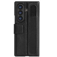Nillkin Nillkin Aoge Samsung Galaxy Z Fold 7 bőr mágneses oldalra nyíló tok, S Pen tartóval, fekete