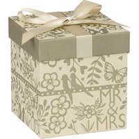 Stewo AG Geschenkverpackungen und Servietten Stewo ajándékdoboz (11x11x11cm), natúr, mintás, Mr&Mrs, szatén masnival, Anouk, esküvői (4)