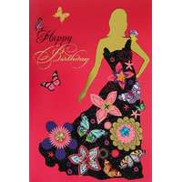 Leykam Alpina (BSB) BSB képeslap, Happy Birthday, piros, női alak virággal (állvány) (51-0678)