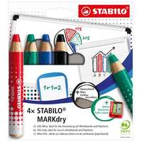 Stabilo International GmbH - Magyarországi Fióktelepe STABILO MARKdry vastag színes jelölő ceruza, 4 db-os készlet (piros, zöld, kék és fekete + törlőkendő és hegyező)
