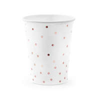 PartyDeco papírpohár, 6db, 260ml, fehér, rosegold pöttyös