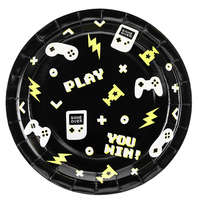 PartyDeco tányér (6db, 23 cm) gamer, fekete
