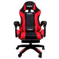 R-Sport Gamer szék, forgószék masszázs funkcióval, lábtartóval, fekete-piros