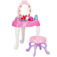 springos Gyerek fésülködőasztal lányoknak, tükörrel, zsámollyal és rózsaszín kiegészítőkkel