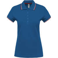 Kariban Női kontrasztcsíkos rövid ujjú galléros piké póló, Kariban KA251, Light Royal Blue/Red/White-L
