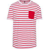 Kariban Férfi tengerész csíkos rövid ujjú póló mellzsebbel, Kariban KA378, Striped White/Red-M