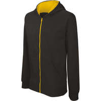 Kariban Gyermek cipzáras pulóver bélelt kontrasztos kapucnival, Kariban KA486, Black/Yellow-6/8