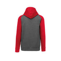 Proact PA370 gyerek kapucnis pulóver, kétszínű raglán ujjú Proact, Grey Heather/Sporty Red-6/8