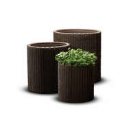 Keter S+M+L Cylinder planters műrattan kaspó szett, whiskey barna színű