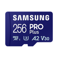 Samsung 256 GB MicroSDXC Card Pro Plus (180 MB/s, Class 10, U3, V30, A2)