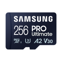 Samsung 256 GB MicroSDXC Card Pro Ultimate (200 MB/s, Class 10, UHS-I U3, V30, A2) + 1 adapter