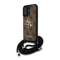 CG MOBILE Apple iPhone 16 guess pu 4g metal logo crossbody strap védő (ütésálló, bőr hatás hátlap + vállpánt) barna
