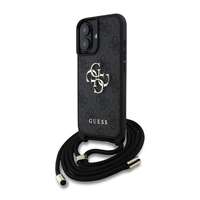 CG MOBILE Apple iPhone 16 guess pu 4g metal logo crossbody strap védő (ütésálló, bőr hatás hátlap + vállpánt) fekete