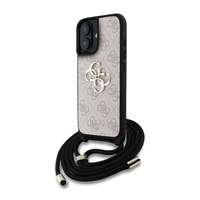 CG MOBILE Apple iPhone 16 guess pu 4g metal logo crossbody strap védő (ütésálló, bőr hatás hátlap + vállpánt) rózsaszín