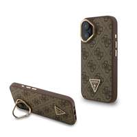 CG MOBILE Apple iPhone 16 guess pu 4g strass triangle logo stand védő (ütésálló, bőr hatás hátlap, kitámasztó) barna