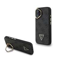 CG MOBILE Apple iPhone 16 guess pu 4g strass triangle logo stand védő (ütésálló, bőr hatás hátlap, kitámasztó) fekete