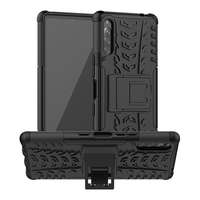 Gigapack Defender műanyag védő (közepesen ütésálló, Sony Xperia L4 (XQ-AD5) szilikon belső, kitámasztó, autógumi minta) fekete