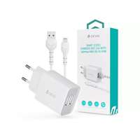 Devia Smart ST361395 hálózati töltő adapter (2 x USB-A aljzat, 5V/2.4A, fehér) + USB-A - Lightning kábel