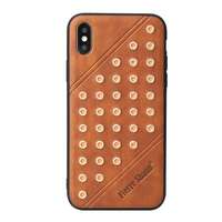 FIERRE SHANN Apple iPhone XS 5.8 műanyag telefonvédő (bőr hatású hátlap, szegecses) barna