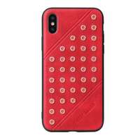 FIERRE SHANN Apple iPhone XS 5.8 műanyag telefonvédő (bőr hatású hátlap, szegecses) piros