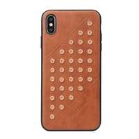 FIERRE SHANN Apple iPhone XS Max 6.5 műanyag telefonvédő (bőr hatású hátlap, szegecses) barna