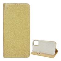 Gigapack Apple iPhone 12 tok álló (Flip, szilikon belső, oldalra nyíló, bankkártya tartó, csillogó) arany