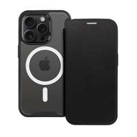 Gigapack Apple iPhone 15 Plus tok álló, bőr hatású ( kameravédő, mágneses, átlátszó matt hátlap, magsafe) fekete