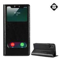 Gigapack Apple iPhone XS Max 6.5 tok álló, valódi bőr (Flip, oldalra nyíló, Dual View Window) fekete