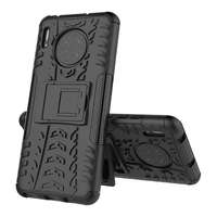 Gigapack Defender Huawei Mate 30 műanyag telefonvédő (közepesen ütésálló, kitámasztó, autógumi minta, fekete)