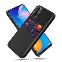 Gigapack Huawei P Smart (2021) műanyag telefonvédő (közepesen ütésálló, bankkártya tartó, textil bevonat hátlap) fekete