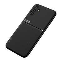 gigapack Samsung Galaxy A04s (SM-A047F) műanyag védő (szilikon keret, bőr hatású hátlap, csíkos minta) fekete
