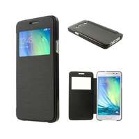 Gigapack Samsung Galaxy A3 (2015) SM-A300F tok álló (Flip, oldalra nyíló, S-View cover, szálcsiszolt mintázat) fekete