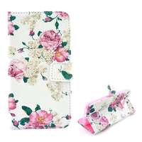 gigapack Samsung Galaxy S6 (SM-G920) tok álló, bőr hatású (flip, asztali tartó funkció, bazsarózsa minta) fehér