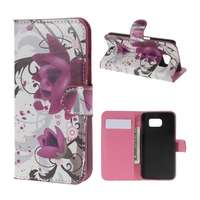 gigapack Samsung Galaxy S6 (SM-G920) tok álló, bőr hatású (flip, asztali tartó funkció, lótuszvirág minta) fehér