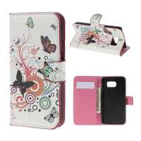 gigapack Samsung Galaxy S6 (SM-G920) tok álló, bőr hatású (flip, asztali tartó funkció, pillangó, kör minta) fehér