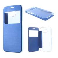 gigapack Samsung Galaxy S6 (SM-G920) tok álló, bőr hatású (flip, átlátszó hátlap, s-view cover, szálcsiszolt minta) kék
