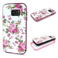 gigapack Samsung Galaxy S7 (SM-G930) műanyag telefonvédő (szilikon keret, rózsaszín virág minta) fehér