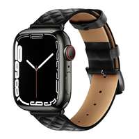 HOCO Apple Watch Series 9 45mm wa18 pótszíj (egyedi méret, szilikon, bőr hatású, állítható, 3d rombusz minta) fekete
