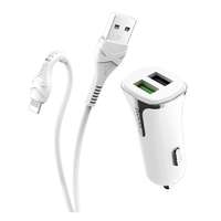 HOCO z31 autós töltő 2 usb aljzat (5v / 3400ma, 18w, gyorstöltés támogatás, qc 3.0 + lightning 8pin kábel) fehér