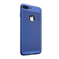 IPAKY Apple iPhone 8 Plus 5.5 műanyag telefonvédő (előlap védelem, lyukacsos minta, logo kivágás + edzett üveg) sötétkék