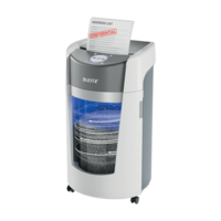 Leitz IQ OptiMax Office iratmegsemmisítő (35 l, 10 lap/80 g/m2, P-5, mikrokonfetti, 120 perc működés, fehér)