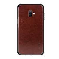 Mofi Samsung Galaxy J6+ tok (szilikon keret, bőr hatású hátlap, sötétbarna)